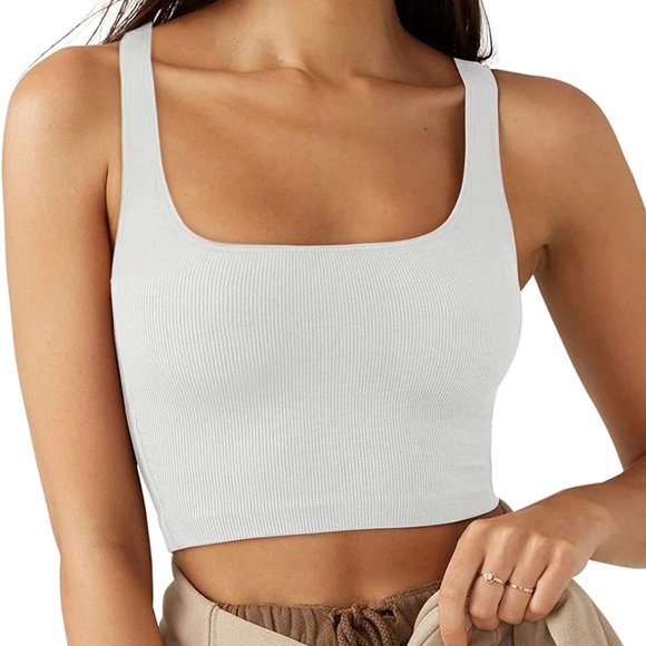 laslulu Tops - LASLULU Crop Top White Medium Ribbed Workout Crop Tank Like New